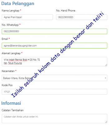 Data Pelanggan Diisi Lengkap
