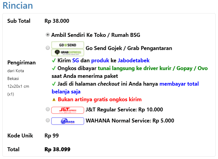 Rincian - Pengiriman dan Total